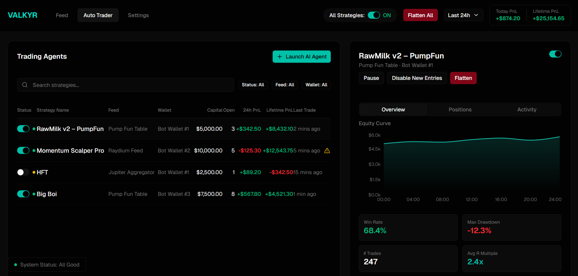 Valkyr Web Interface - Auto Trader Dashboard